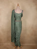 Deep Forest Moss Green Solid Design Satin Ready to Wear Draped Saree with Designer Blouse