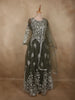 Deep Forest Olive Green Floral Thread Embroidered Design Net Gown with Dupatta