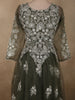 Deep Forest Olive Green Floral Thread Embroidered Design Net Gown with Dupatta
