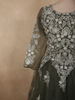 Deep Forest Olive Green Floral Thread Embroidered Design Net Gown with Dupatta