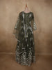 Deep Forest Olive Green Floral Thread Embroidered Design Net Gown with Dupatta