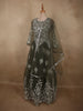 Deep Forest Olive Green Floral Thread Embroidered Design Net Gown with Dupatta
