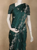 Deep Forest Teal Green Birds Woven Design Semi Banarasi Saree with Self Border