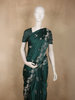Deep Forest Teal Green Birds Woven Design Semi Banarasi Saree with Self Border