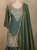 Deep Forest Teal Green Sequins and Beads Embroidered Design Organza Lehenga with Dupatta
