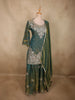 Deep Forest Teal Green Sequins and Beads Embroidered Design Organza Lehenga with Dupatta