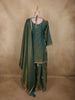 Deep Forest Teal Green Sequins and Beads Embroidered Design Organza Lehenga with Dupatta