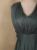 Deep Forest Teal Green Solid Design Shimmer Pleated Party Wear Gown