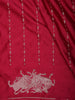 Deep Wine Striped Zari Woven Design Semi Banarasi Saree with Animal Motif Border