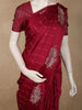 Deep Wine Striped Zari Woven Design Semi Banarasi Saree with Animal Motif Border