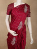 Deep Wine Striped Zari Woven Design Semi Banarasi Saree with Animal Motif Border