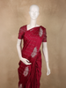 Deep Wine Striped Zari Woven Design Semi Banarasi Saree with Animal Motif Border