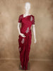 Deep Wine Striped Zari Woven Design Semi Banarasi Saree with Animal Motif Border