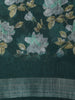 Deep Green Floral Printed Design Mixed Cotton Saree