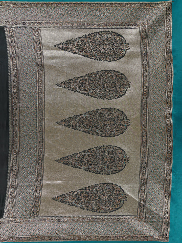 Deep Green Solid Designed Woven Banarasi Silk Saree - Diadem