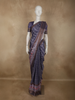 Deep Indigo Blue Abstract Printed Design Semi Tussar Saree