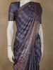 Deep Indigo Blue Abstract Printed Design Semi Tussar Saree