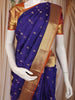 Deep Indigo Blue Butta Butta Woven Design Pure Kanchipuram Silk Saree with Contrast Border