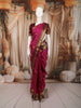 Deep Magenta Pink Floral Butta Zari Woven Design Kanchipuram Silk Saree with Contrast Double Zari Border
