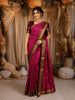 Deep Magenta Pink Floral Butta Zari Woven Design Kanchipuram Silk Saree with Contrast Double Zari Border