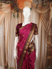 Deep Magenta Pink Floral Butta Zari Woven Design Kanchipuram Silk Saree with Contrast Double Zari Border
