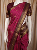Deep Magenta Pink Floral Butta Zari Woven Design Kanchipuram Silk Saree with Contrast Double Zari Border