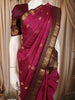 Deep Magenta Pink Floral Butta Zari Woven Design Kanchipuram Silk Saree with Contrast Double Zari Border