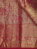 Deep Magenta Pink Floral Vine Zari Woven Design Pure Kanchipuram Silk Saree with Zari Border