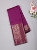 Deep Magenta Purple Checked Zari Woven Design Art Silk Saree with Floral Zari Border