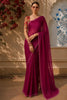 Deep Magenta Stone Embellished Design Pure Organza Fancy Saree with Scalloped Border