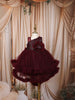 Deep Maroon 3D Floral Appliqué Sequins Embroidered Design Ruffled Layered Tulle Net Party Wear Frock