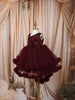 Deep Maroon 3D Floral Appliqué Sequins Embroidered Design Ruffled Layered Tulle Net Party Wear Frock