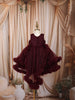 Deep Maroon 3D Floral Appliqué Sequins Embroidered Design Ruffled Layered Tulle Net Party Wear Frock