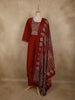 Deep Maroon Ajrakh Printed Design Cotton Salwar Suit with Dupatta