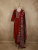 Deep Maroon Ajrakh Printed Design Cotton Salwar Suit with Dupatta