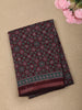 Deep Maroon Ajrakh Printed Design Mixed Cotton Saree with Zari Border