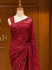 Deep Maroon All Over Heavy Sequins and Beads Embroidered Design Net Party Wear Saree with Designer Border