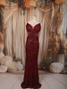Deep Maroon All Over Heavy Sequins and Crystal Embroidered Design Sequins Fabric Party Wear Fish Cut Gown