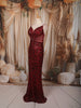 Deep Maroon All Over Heavy Sequins and Crystal Embroidered Design Sequins Fabric Party Wear Fish Cut Gown