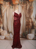 Deep Maroon All Over Heavy Sequins and Crystal Embroidered Design Sequins Fabric Party Wear Fish Cut Gown