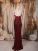 Deep Maroon All Over Heavy Sequins and Crystal Embroidered Design Sequins Fabric Party Wear Fish Cut Gown