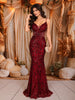 Deep Maroon All Over Heavy Sequins and Crystal Embroidered Design Sequins Fabric Party Wear Fish Cut Gown
