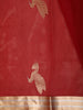Deep Maroon Birds Butta Zari Woven Design Pure Organza Designer Saree with Zari Border