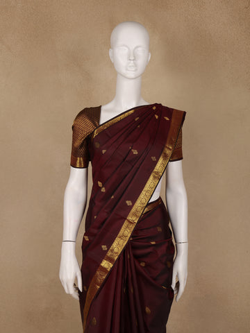 Deep Maroon Butta Designed Silk Saree - Diadem
