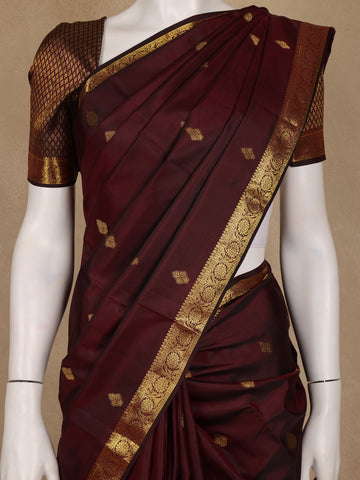 Deep Maroon Butta Designed Silk Saree - Diadem