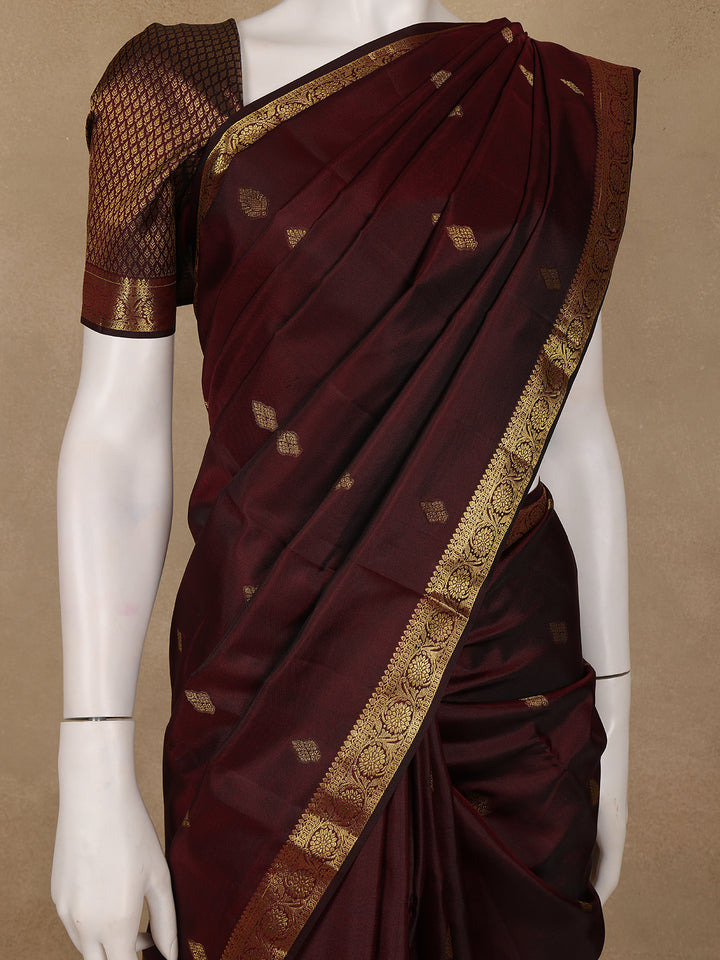 Deep Maroon Butta Designed Silk Saree - Diadem