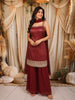 Deep Maroon Butta Zari Embroidered Design Silk Palazzo Suit with Choker Dupatta