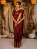 Deep Maroon Checked Zari Woven Design Pure Kanchipuram Silk Saree with Zari Border