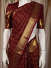 Deep Maroon Checked Zari Woven Design Pure Kanchipuram Silk Saree with Zari Border
