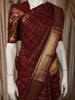 Deep Maroon Checked Zari Woven Design Pure Kanchipuram Silk Saree with Zari Border